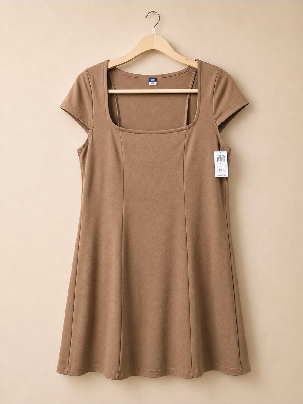 NWT Old Navy Square Neck A-Line Casual Mini Dress - Size M - Mocha Brown